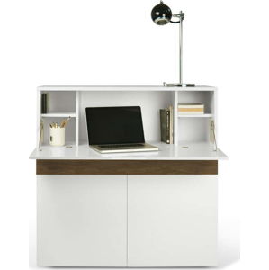 Bílo-hnědý pracovní stůl TemaHome Focus, 110 x 109 cm
