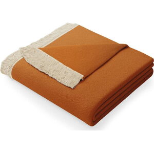 Oranžová deka s příměsí bavlny AmeliaHome Franse, 150 x 200 cm